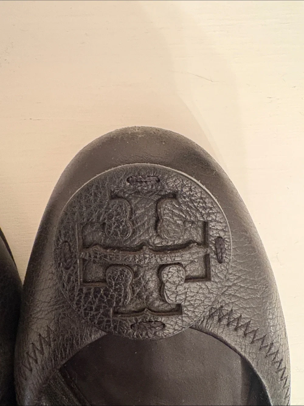 Tory Burch Black Leather Logo Ballet Flats